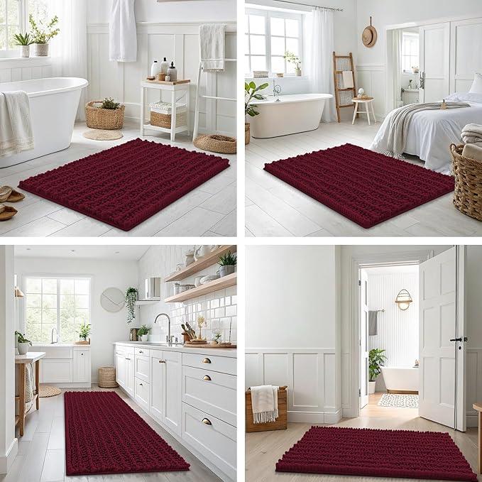 Smiry Bathroom Rugs Mat 44x24, Extra Soft Absorbent Chenille Bath Rugs, Non Slip Rubber Backing Machine Washable Quick Dry Bath Mats for Bathroom Floor, Tub, Shower, Home Decor Accessories, Burgundy - ModernBath