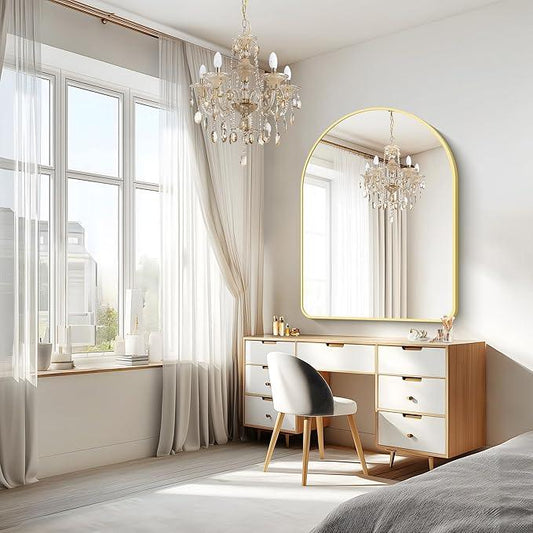 FORBATH Large Arched Wall Mirror 48x36 Inch, Gold Arch Bathroom Mirror with Aluminum Frame, Arched Mirror for Dresser, Fireplace,Entryway,Home Decor,Hanging or Leaning Against Wall - ModernBath