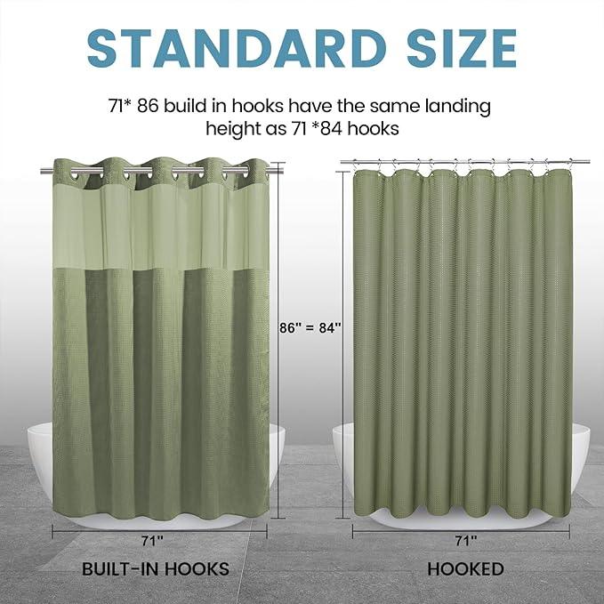 EUTXL Sage Green Long Hotel Shower Curtain - 230GSM Waffle Textured Heavy Duty Thick Fabric Shower Curtains for Bathroom,71W x 86H - ModernBath