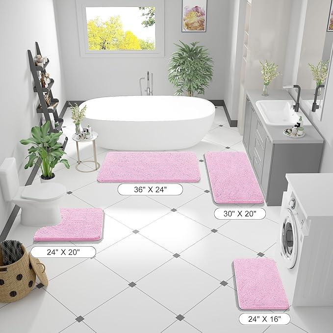 OLANLY Toilet Rugs U-Shaped 24x20, Extra Soft Absorbent Chenille Contour Bathroom Rugs for Toilet, Dry Quickly, Machine Washable, Non-Slip Bath Mat, Pink - ModernBath