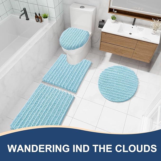 Arotive Luxury Chenille Bathroom Rug Mat, Extra Soft Thick Absorbent Shaggy Bath Rugs, Non-Slip Machine Wash Dry, Plush Bath Mats for Bathroom, Shower and Tub, 34x21, Blue - ModernBath