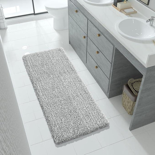 Yimobra Luxury Bathroom Rugs, Fluffy Bath Mats, Non Slip, Water Absorbent Microfiber, Machine Washable, Plush Runner Shower Rugs, Thick Matts for Bathroom Floor&Tub, 56"x 24", Light Gray and White - ModernBath