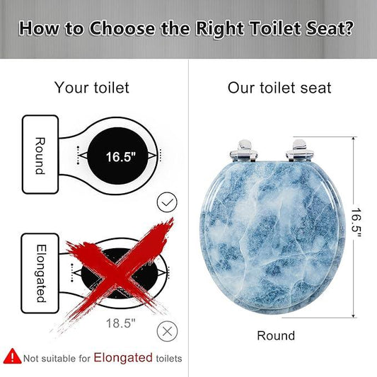 Angol Shiold Round Toilet Seat Molded Wood Toilet Seat with Quietly Close and Quick Release Hinges, Easy to Install also Easy to Clean (Round, Blue Marble) - ModernBath