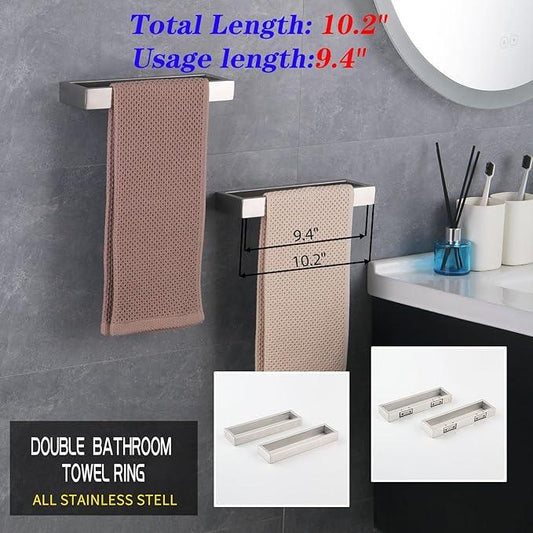 GERZWY Modern Towel Holder Square Style Brushed Stainless Steel Towel Hanger Towel Ring for Bathroom Wall Mount 2 Pack HG1716-2LS - ModernBath