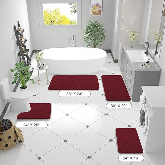 OLANLY Bathroom Rugs 47x24, Extra Soft Absorbent Chenille Bath Rugs, Rubber Backing Quick Dry, Machine Washable Bath Mats for Bathroom Floor, Tub and Shower, Home Decor Accessories, Burgundy - ModernBath
