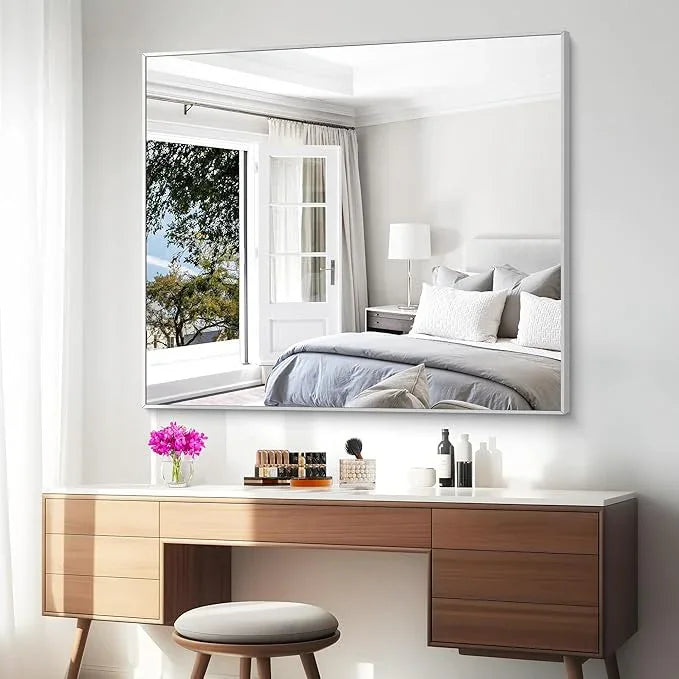 BONEWEI Silver Bathroom Mirror,40x48 inch Wall Mirror for Bathroom Wall Mounted,Large Rectangle Mirror for Bathroom Over Sink,Modern Metal Frame for Living Room,Bedroom Entryway,Horizontal/Vertical - ModernBath