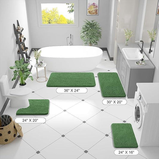OLANLY Bathroom Rugs 44x24, Extra Soft Absorbent Chenille Bath Rugs, Rubber Backing Quick Dry, Machine Washable Bath Mats for Bathroom Floor, Tub and Shower, Home Decor Accessories, Olive Green - ModernBath
