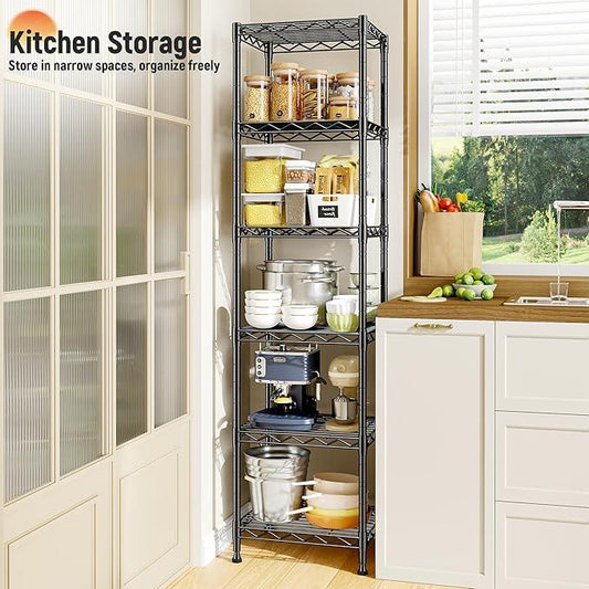 6 Wire Shelving Metal Shelves Storage Rack:Adjustable Storage Shelves Standing Shelf Units and Narrow Shelf for Laundry Bathroom Kitchen Pantry Closet Office 15.8" w*11.8" D*63" H - ModernBath