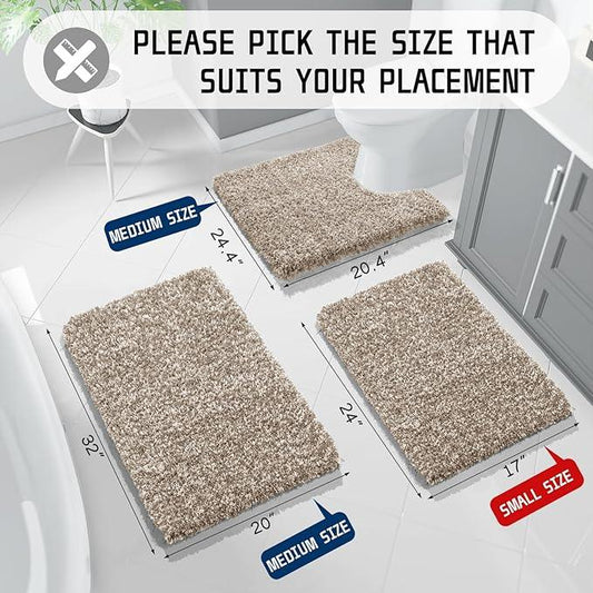 Yimobra Bathroom Rugs Sets 2 Piece, Soft Absorbent Bath Mat and U-Shaped Toilet Rug with Non Slip Backing, Machine Washable, Plush Shaggy Bath Mats for Bathroom, 32"x20"+24"x20", Light Brown and White - ModernBath