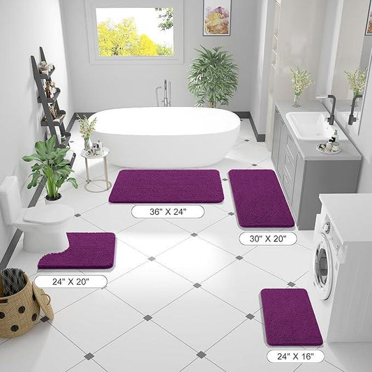 OLANLY Bathroom Rugs 44x24, Extra Soft Absorbent Chenille Bath Rugs, Rubber Backing Quick Dry, Machine Washable Bath Mats for Bathroom Floor, Tub and Shower, Home Decor Accessories, Purple - ModernBath