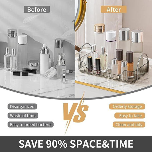 YCIA&DONE Bathroom Organizer Countertop, Makeup Storage, Skincare Cosmetic Tray Shelf, Perfume Holder Rack for Vanity Counter, Large Capacity, Easy to Install, Clean, 1 Tier, Smoky Gray - ModernBath