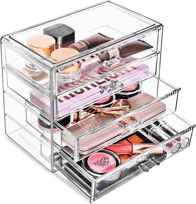 Sorbus Acrylic Makeup Organizer Set, 4-Drawer Vanity & Countertop Cosmetic Storage with Wide Drawers, Clear Makeup Storage for Brushes, Lipsticks, Jewelry – Holiday Gift for Women & Teens - ModernBath