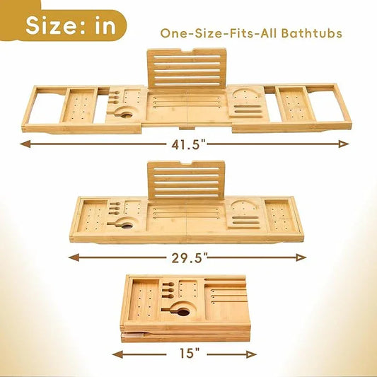 Premium Foldable Bamboo Bathtub Tray Caddy, Expandable Bath Caddy Tray with Holder, Natural Bath Shelf Over Tub, Spa Bathroom Accessories & Gifts for Home - ModernBath