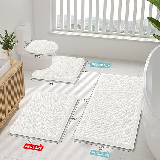 Smiry Luxury Chenille Bathroom Rugs 36x24, Extra Soft and Absorbent Shaggy Bath Mat, Machine Washable, Non-Slip Plush Carpet Runner for Tub, Shower, and Floor, Home Decor Accessories, Ivory - ModernBath