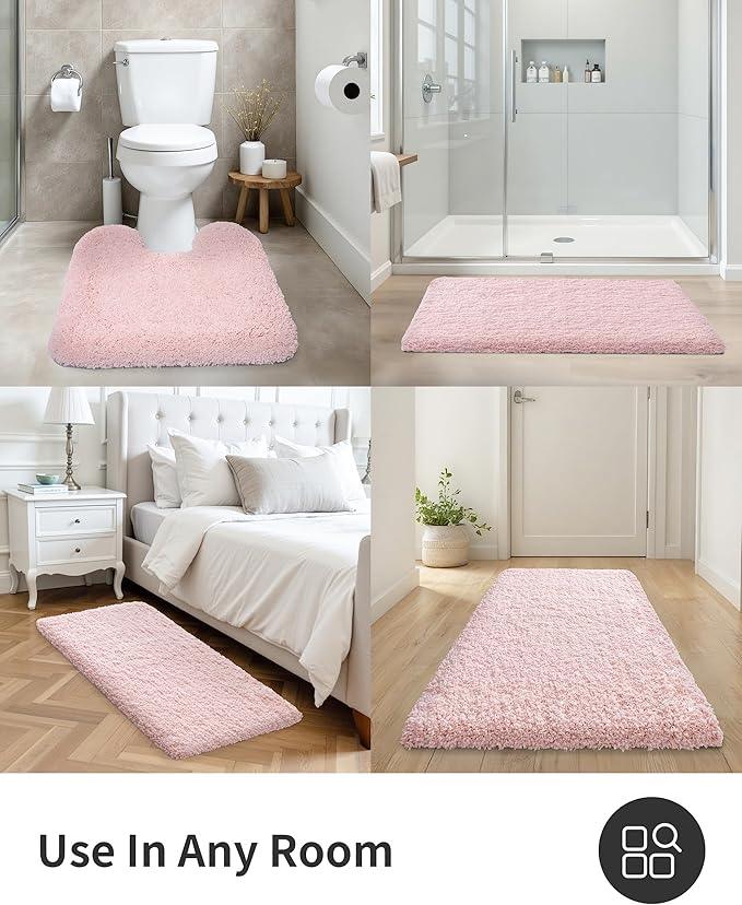 ILANGO Dark Pink Bathroom Rugs 24" × 17" Small Non Slip & Super Absorbent Extra Thick Soft, Washable Bath Mat for Floor, Microfiber Plush Shaggy Bath Rug with Rubber for Bathtub Shower Room Sink - ModernBath