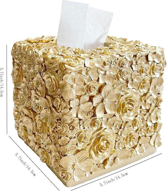 Huitony Square Tissue Box Cover Decorative Kleenex Box Holder for Bathroom & Living Room with Handcrafted Texture (Rose Gold) - ModernBath