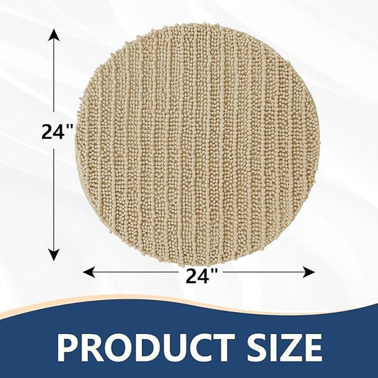 Arotive Luxury Round Chenille Bathroom Rug Mat, Extra Soft Thick Absorbent Shaggy Bath Rugs, Non-Slip Machine Wash Dry Plush Bath Mats for Bathroom, Shower and Tub, 24x24, Beige - ModernBath