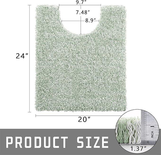Yimobra Toilet Rugs U Shaped Washable 24x20, Ultra Soft and Water Absorbent Bath Mats, Non Slip Fluffy Shaggy Luxury Microfiber Contour Bath Rugs for Toilet, Dry Quick, Light Green and White - ModernBath
