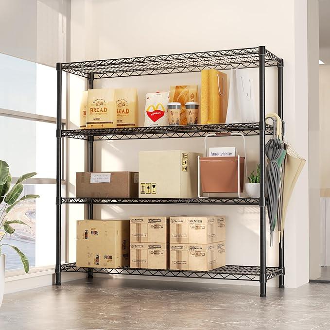 SINGAYE 4 Shelves Adjustable Shelf Heavy Duty Shelf 1400LBS Wire Storage Shelving Metal Organizer Wire Rack Black 18Dx46Wx59H - ModernBath