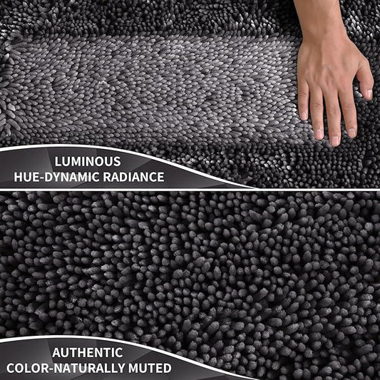 Yimobra Bathroom Rug Set 2 Piece, Luxury Shaggy Bath Mat Set with Non Slip Backing, Ultra Soft & Absorbent Mats for Bathroom Floor, Machine Washable, 31.5"x20"+24"x17", Dark Grey - ModernBath