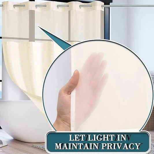 Conbo Mio Extra Long No Hook Shower Curtain with Snap in Liner Set, Hotel Luxury Beige Shower Curtains for Bathroom with See Through Top Window, Waterproof, Washable 71W x 84H - ModernBath