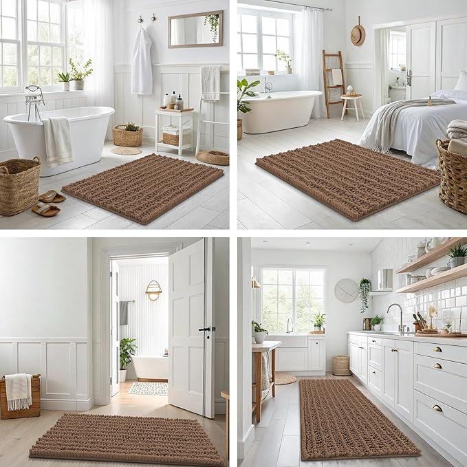 Smiry Bathroom Rugs Mat 36x24, Extra Soft Absorbent Chenille Bath Rugs, Non Slip Rubber Backing Machine Washable Quick Dry Bath Mats for Bathroom Floor, Tub, Shower, Home Decor Accessories, Mocha - ModernBath