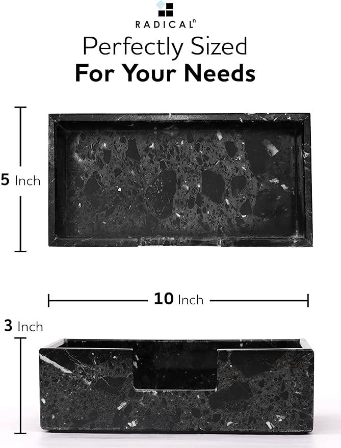 Radicaln Marble Tissue Box Cover 10x5 Inch Handmade Black Decorative Tissues Box Holder for Office Desk & Bathroom Counter Organizer, Rectangle Napkin Holder for Room Decor & Accessories - ModernBath