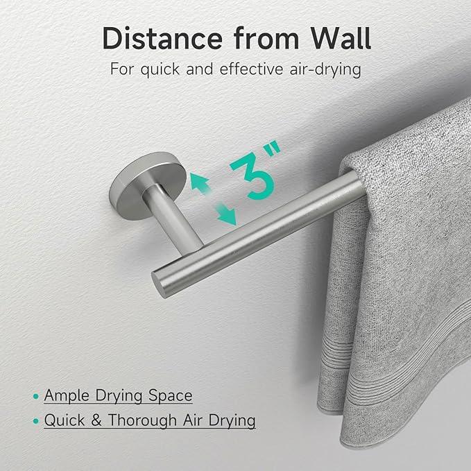 USHOWER Brushed Nickel Bathroom Hardware Set, Modern 18-Inch Towel Bar Set Wall Mounted, Durable SUS304 Stainless Steel Bathroom Accessories Set, 4-Piece - ModernBath