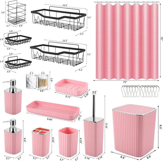 XLHOMO 28PC Bathroom Set - Gorgeous Pink Bathroom Set, Bathroom Accessory Set, Pink Shower Curtain Set with 5PC Shower Caddies - ModernBath