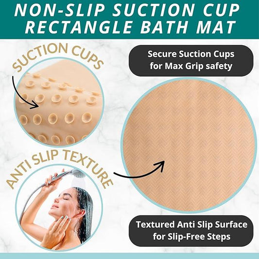 ENKOSI Bath Mat for Bathtub and Shower Floors - Non Slip Shower Mat – Anti Slip Tub tub Mat with Strong Suction Cup Grip – Soft, Beige Bathroom Mat for Inside Baths and Showers (28x16 Beige) - ModernBath
