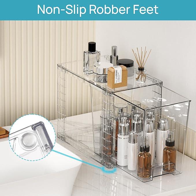 Vtopmart 2 Pack Clear Stackable Storage Drawers,9.7" High Plastic Organizers Bins for Skincare, Bathroom Supplies,Ideal for Cabinet,Undersink,Vanity,Kitchen,Pantry Organization - ModernBath