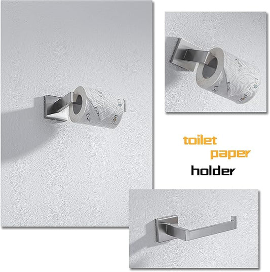 4-Piece Bathroom Hardware Set, Towel Rack Towel Bar Towel Holder Toilet Paper Holder Brushed Nickel Towel Hooks Modern Square Stainless Steel Wall Mounted Bathroom Accessories Set, 23inch