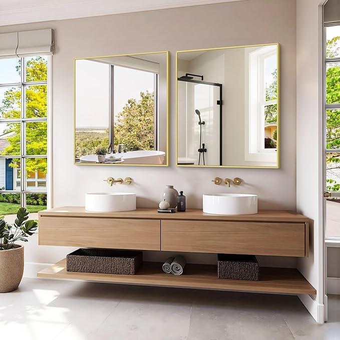 KOCUUY Gold Bathroom Mirror, 30"x36" Rectangle Bathroom Mirror for Wall, HD Tempered Glass, Anti-Rust Frame, Modern Design for Bathroom, Bedroom, Living Room, Entryway - ModernBath