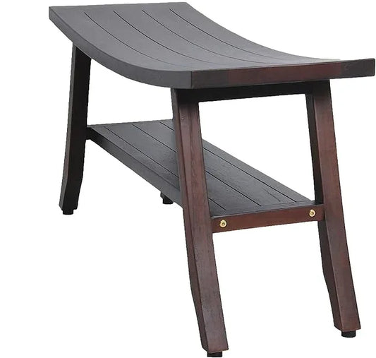 DecoTeak 29” Satori Teak Shower Bench – Full-Size Waterproof Bathroom Seat for Adults & Seniors | Sturdy 250 Pound Capacity | Spa-Style Teak Stool with Shelf, Non-Slip Feet | Elegant Brown Wood Finish - ModernBath
