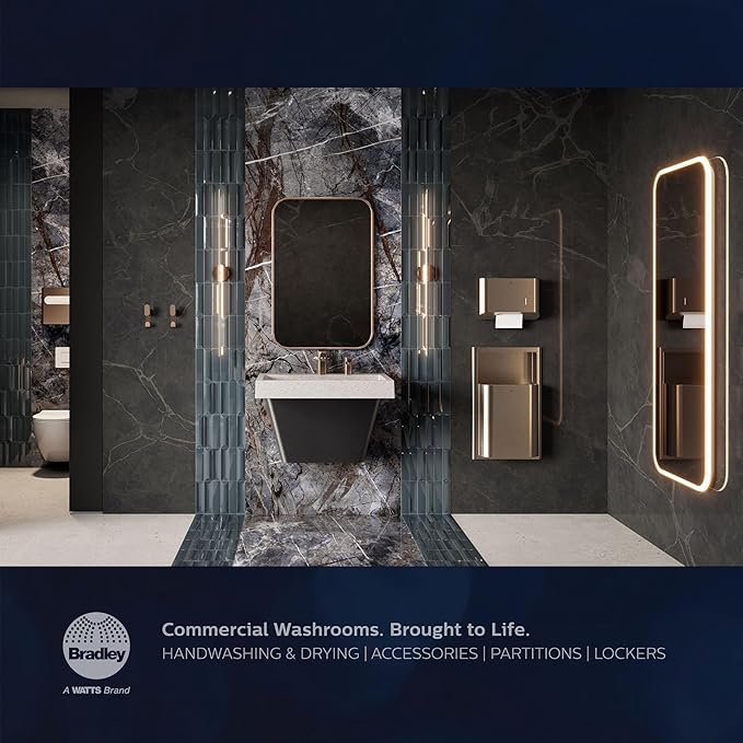 Bradley Jumbo Dual Roll Toilet Paper Dispenser, Holds Two 9" Diameter Rolls, Keyed Lock, Refill-Indicator Slot on Dispenser Face, Satin Finish, Stainless Steel