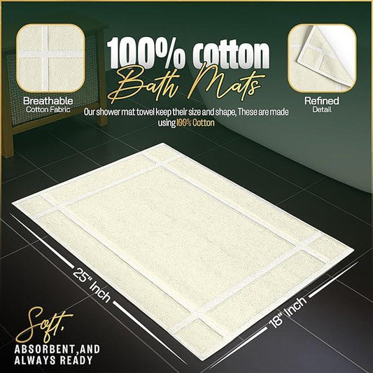 Pearl Linens Pack of 2 100% Cotton Bath Mat 18x25 inches, Soft & Absorbent Quick Dry Bathroom Mats Set, Not Bathroom Rugs, After Shower Mats, Bath Tub Mat, 687 GSM, Machine Washable, Ivory - ModernBath