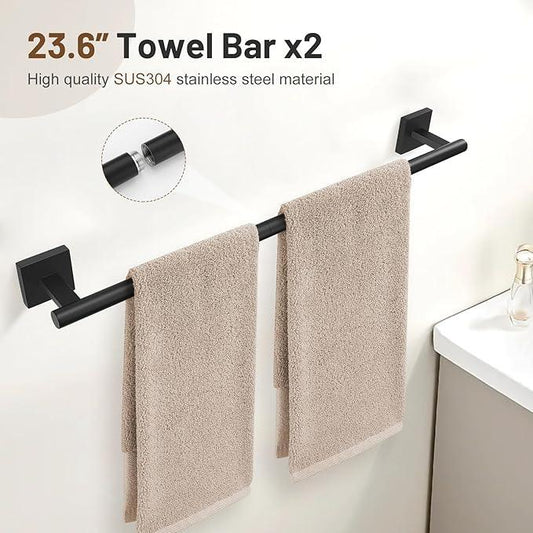 10 Pieces Black Towel Bar Set, 23.6 Inch Bathroom Accessories Set SUS304 Stainless Steel Bathroom Hardware Set Towel Racks for Bathroom Wall Mounted. - ModernBath