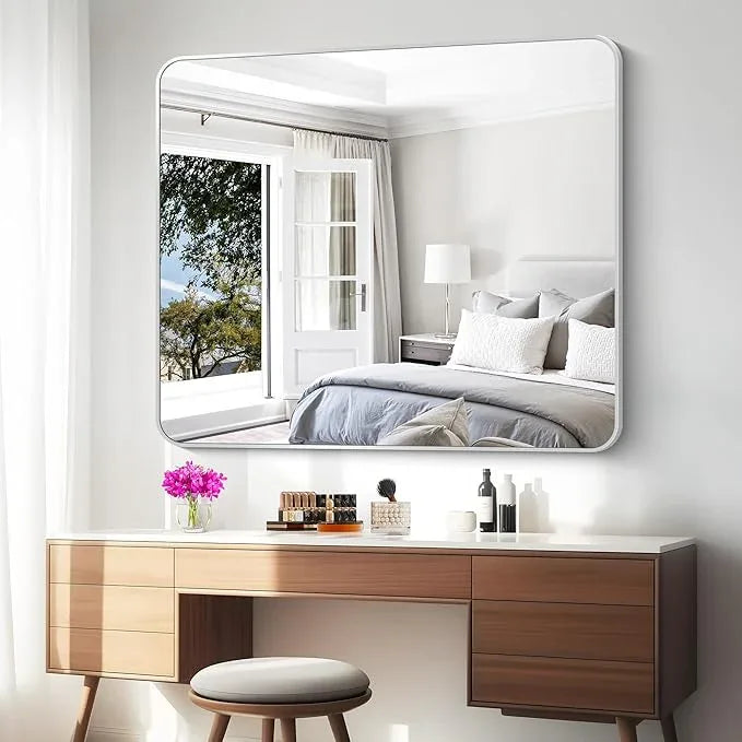 BONEWEI Silver Bathroom Mirror,40x48 inch Wall Mirror for Bathroom Wall Mounted,Rectangle Mirror for Bathroom Over Sink,Modern Frame Round Corner for Living Room,Bedroom Entryway,Horizontal/Vertical - ModernBath