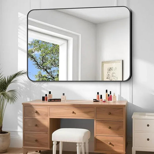 CIVENO Large Bathroom Mirror, 60 x 40 inch Black Rectangle Mirror, Metal Framed Rectangular Vanity Mirror, Rounded Corner Wall Mounted Mirror for Over Sinks Bedroom Living Room Horizontal/Vertical - ModernBath