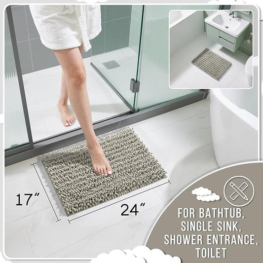Yimobra Bathroom Rugs Non Slip Washable - Ultra Soft Absorbent Chenille Bath Mat, Quick Dry Shaggy Floor Carpet for Tub Shower, Sand Home Decor Accessories, 24x17 Inch - ModernBath