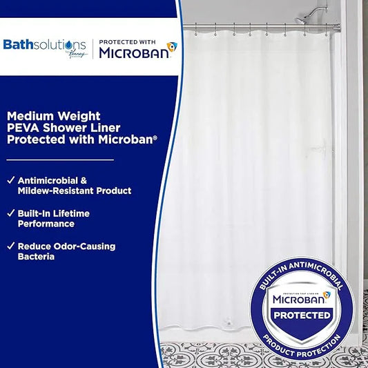 Kenney MB61158 Microban Protected Medium Weight 4.8 Gauge Waterproof PEVA Shower Curtain Liner with Rust-Resistant Metal Grommets and Weighted Magnetic Hem for Bathroom, 70" W x 72" H, Frosted, 1-Pack - ModernBath