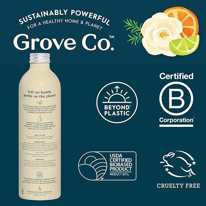 Grove Co. Hydrating Gel Hand Soap Refills (3 x 13 Fl Oz) Plastic-Free Liquid Hand Soap Refill Set, Leaves Hands Soft and Clean, 100% Natural Orange & Rosemary Fragrance - ModernBath