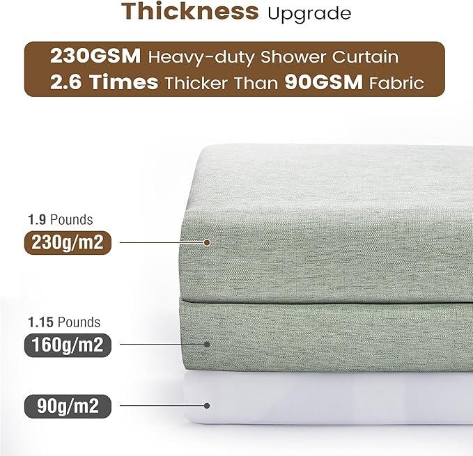 BTTN 3 in 1 Shower Curtain Set - 84 Inch Extra Long Linen Textured Cloth Shower Curtain Liner with Plastic Hooks and 3 Magnets, Tall Modern Waterproof Shower Curtain for Bathroom, Sage Green, 72x84 - ModernBath