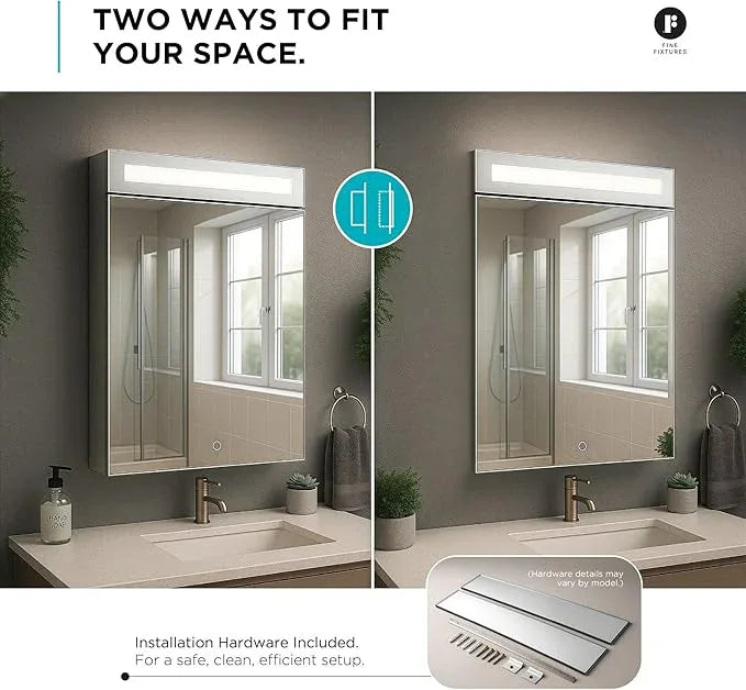 Fine Fixtures 36" x 30" Bathroom Medicine Cabinet, Aluminum Bathroom Vanity, Recessed Medicine Cabinet/Surface Mount, 3 Door, Mirrored Interior w/LED - ModernBath