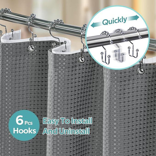 Vipfree 3 in 1 Shower Curtain Set, Waffle Shower Curtain and Liner Set with 6 Double Sided Shower Curtain Hooks, 258GSM Luxury Weighted Cloth Shower Curtains for Bathroom, 36 W x 72 H, Grey - ModernBath