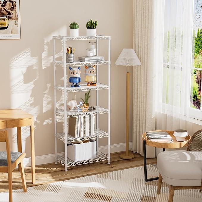 5 tire Shelves Storage Wire Shelving Unit Metal Shelf Adjustable Organizers Storage Shelving with Wheels for Bathroom Laundry Room Kitchen Pantry12”D x 22”W x 69”H White - ModernBath