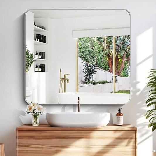 DESBING 40" x 36"Bathroom Mirror, Silver Wall Mirror with Metal Frame, Decorative Rectangular Vanity Mirror for Bedroom Bathroom Living Room Entryway (Horizontal/Vertical) - ModernBath