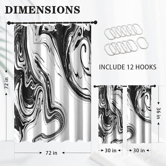 Culudea Marble Vintage Retro Shower Curtain Set, Aqua Gray Abstract Bathroom Window Waffle Cloth Waterproof Shower Curtain Set for Bathroom Decor - ModernBath