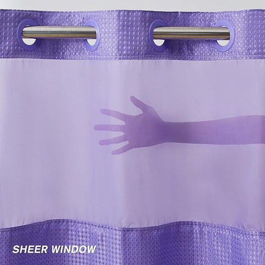 Furlinic Extra Long No Hook Waffle Weave Shower Curtain with Snap in Fabric Liner Set,Heavy Duty Textured Bathroom Curtains with See Through Window,Waterproof & Machine Washable,Purple,71x96 Inch - ModernBath
