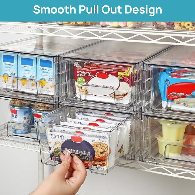 Vtopmart 4 Pack Stackable Storage Drawers,Clear Acrylic Drawer Organizers with Handles, Easily Assemble for Fridge, Bathroom,Kitchen Undersink,Cabinet,Pantry Organization and Storage - ModernBath